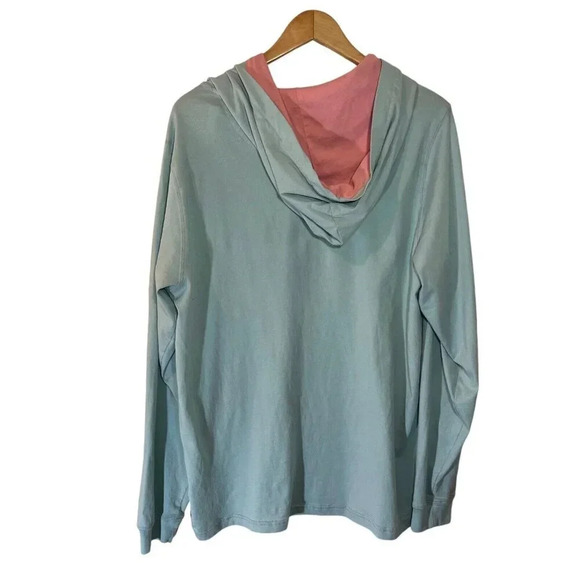 Saltwater Long Island Hooded Pullover XL Embroidered Fish Front Pocket Blue Pink - Picture 2 of 4